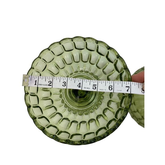 Rare Large Vintage 60s Green Fenton Glass Dish Pedestal Facet Covered 6975 - Picture 7 of 13